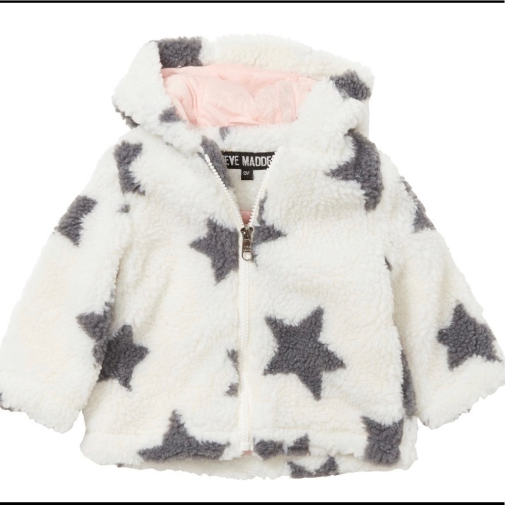 NWT Steve Madden Faux Shearling Full Zip Star Hooded Jacket (24 Months).